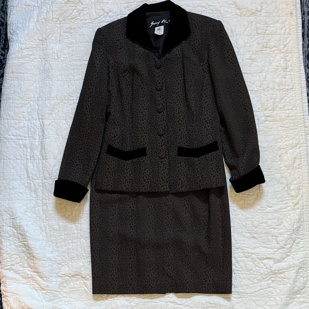Sunny Choi Black Brown Leopard Print Blazer &sheath dress 8 black velvet collar